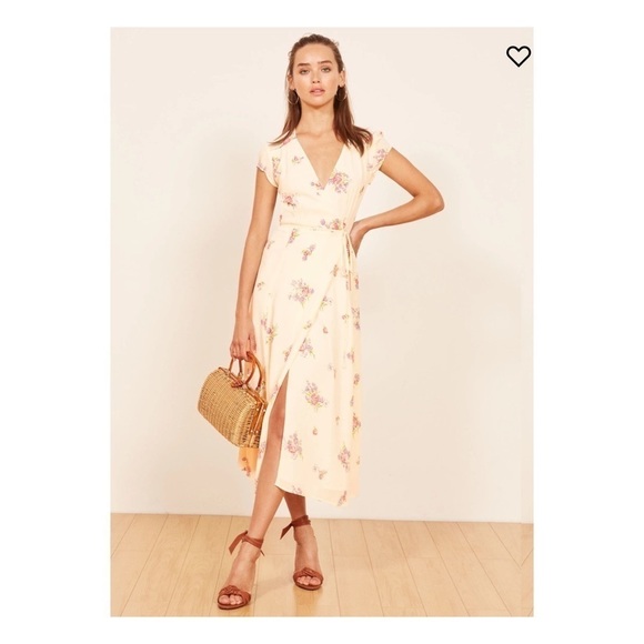 REFORMATION Carina Floral Cap Sleeve Wrap Midi Dress Pink XS - Picture 5 of 11